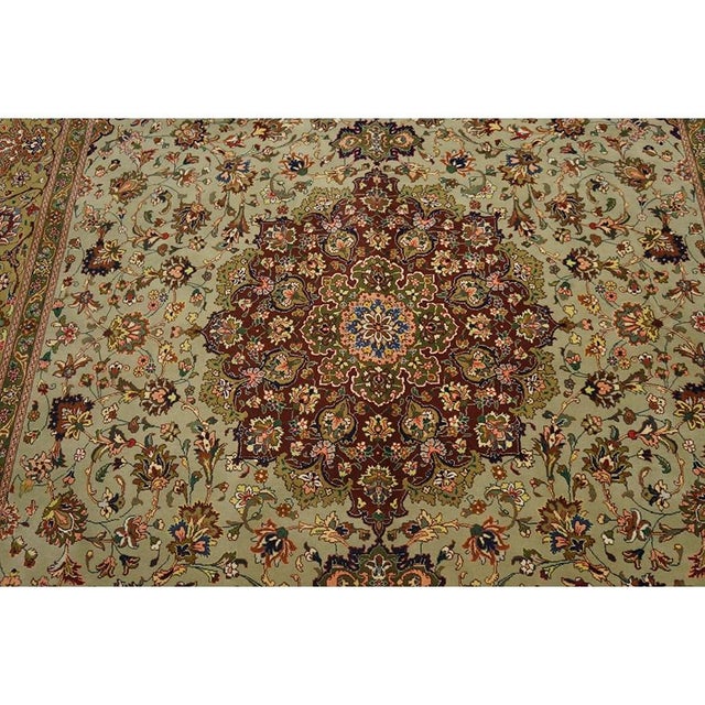 Traditional 1940s Green Medallion Classical Motifs Antique Tabriz Knotted Wool Rug For Sale - Image 3 of 8