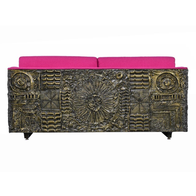 Wood Adrian Pearsall Craft Associates Pink Paul Evans Style Brutalist Loveseat Sofa For Sale - Image 7 of 16