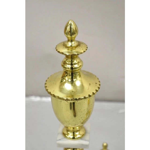 Gold Vintage Brass Urn & Marble Federal Style Branch Leg Fireplace Andirons - A Pair For Sale - Image 8 of 11
