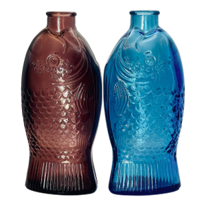 Vintage Pressed Glass Fish Bottles- A Pair