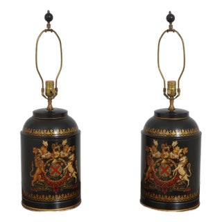 1970s Pair Toleware Tea Canister Style Table Lamps For Sale