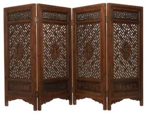 Geometric Carved Screen with Four Panels