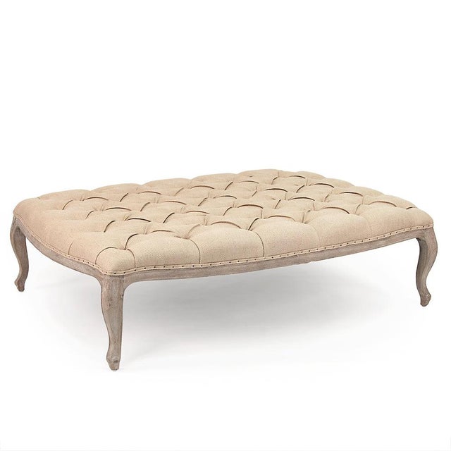 The Maison Rectangular Ottoman from Zentique in natural hemp linen features a deeply tufted top with a rustic, organic...
