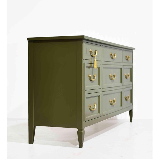 Mid 20th Century Mid Century Traditional Dresser Sideboard by Mount Airy in Green - Newly Painted For Sale - Image 5 of 13