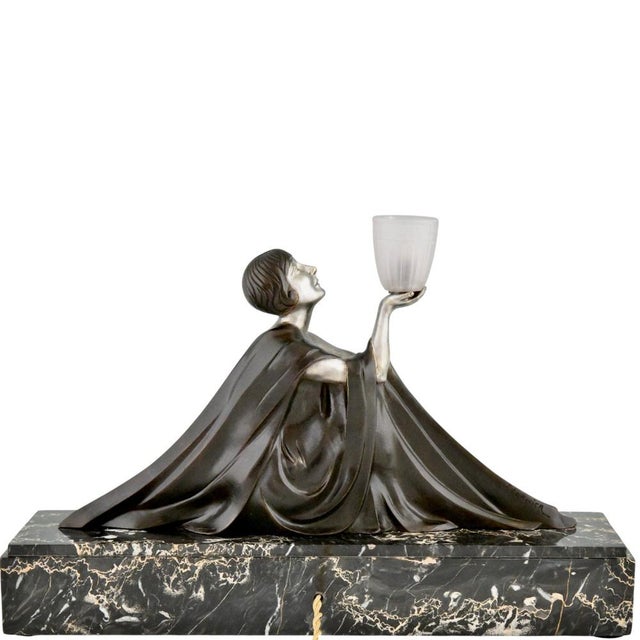 Art Deco Bronze Table Lamp with Figurine by Lormier, 1925 For Sale - Image 6 of 12