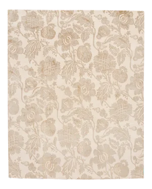 Beige Contemporary Nepalese Lapchi Wool and Silk Rug With Floral Pattern