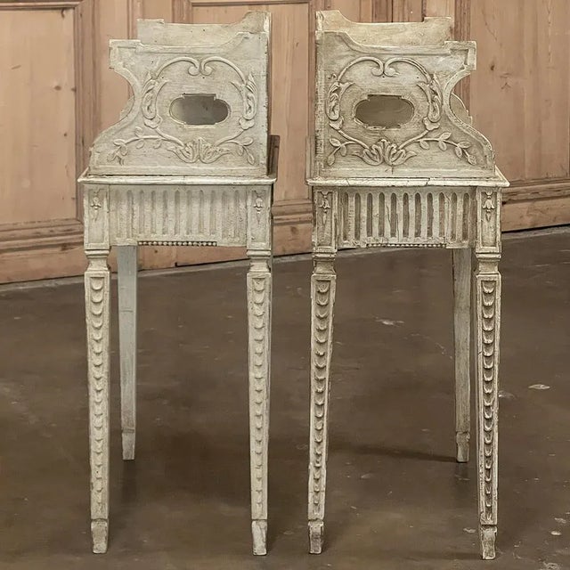 Late 19th Century Pair 19th Century Country French Louis XVI Painted Nightstands For Sale - Image 5 of 13