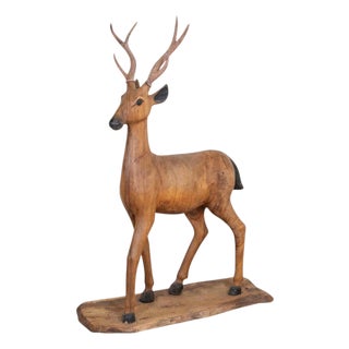 Italian 20th Century Life-Size Walnut Deer Sculpture For Sale
