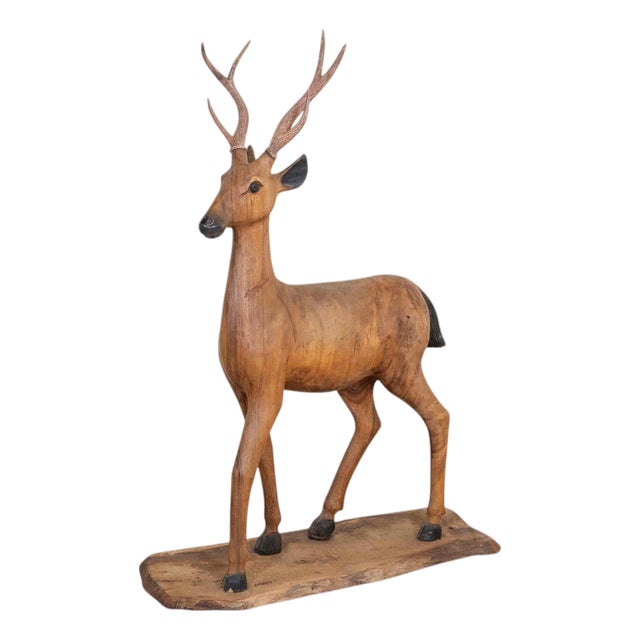 Italian 20th Century Life-Size Walnut Deer Sculpture For Sale