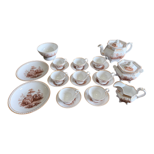 Rare Antique English Bone China Bat Printed Tea Service, by Ridgway, Pattern 1684/2, Circa 1830s - 22 pcs