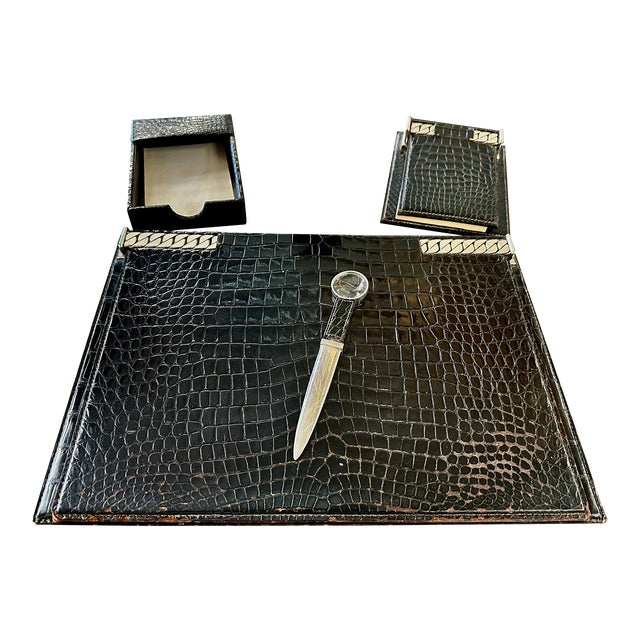 Rare Gucci Alligator / Crocodile Leather 5 Piece Desk Set For Sale
