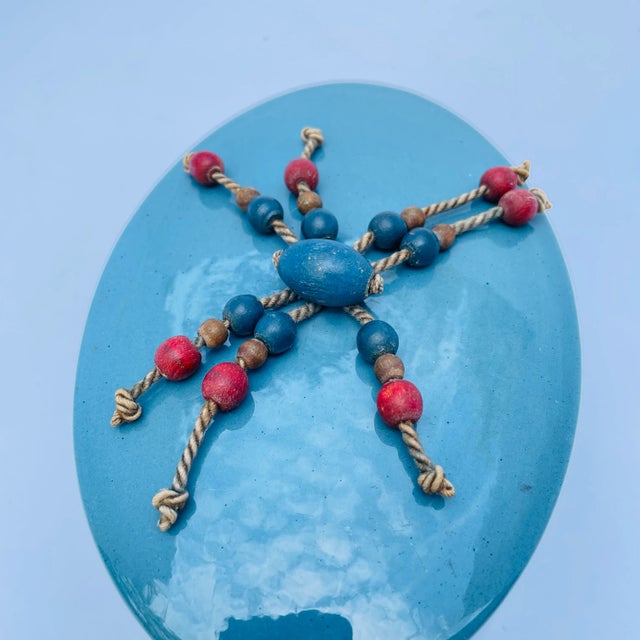 Antique Dux Blue Porcelain Lidded Catchall With Wooden Beads For Sale - Image 9 of 9