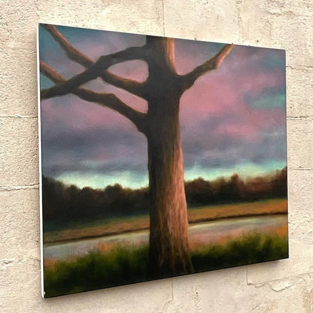 Purple Vintage Boho Abstract Expressionist Landscape Original Oil on Canvas For Sale - Image 8 of 8