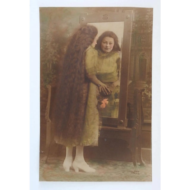 Portraiture Vintage Photograph Woman Very Long Hair Mirror For Sale - Image 3 of 3