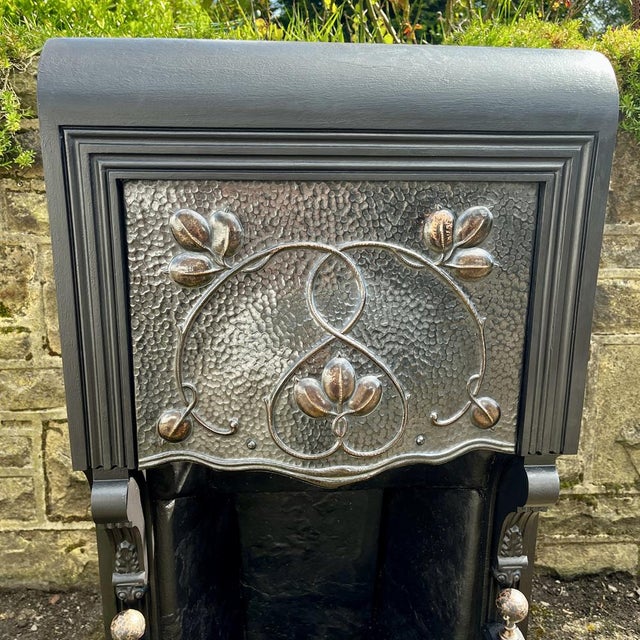 Metal Victorian Art Nouveau Cast Iron Fireplace For Sale - Image 7 of 18