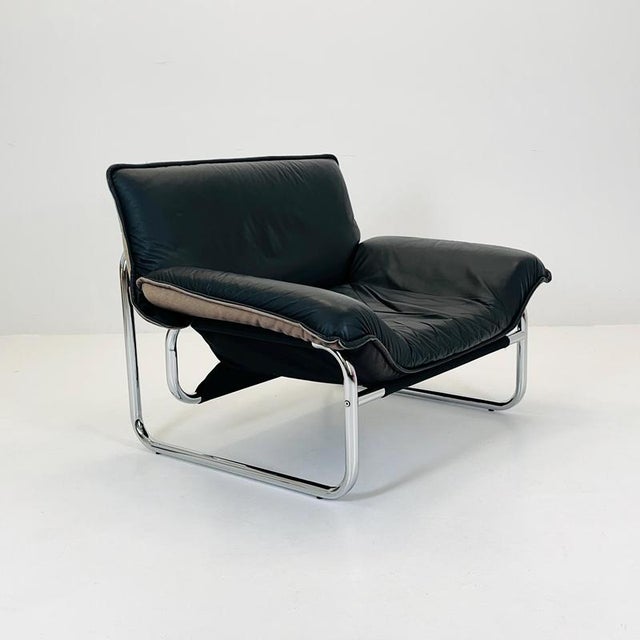 Mid-Century Modern Tublar Frame Chair in Black Leather by Johan Bertil Häggström for Ikea, 1970s For Sale - Image 10 of 16