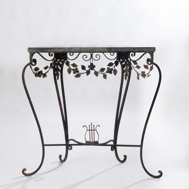 1920s French Wrought Iron Marble Top Demi Lune Table For Sale - Image 11 of 12