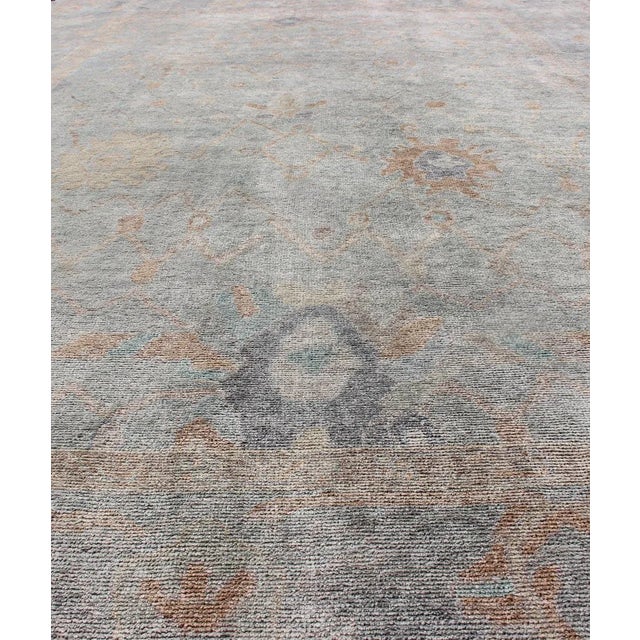 Modern Turkish Oushak Large Rug in Seafoam Green, Light Blue & Multi Colors For Sale - Image 4 of 9