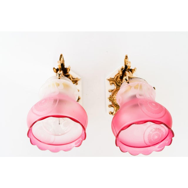 Historistic Bronze Wall Lamps with Glass Shades, Vienna, 1890s, Set of 2 For Sale - Image 6 of 17