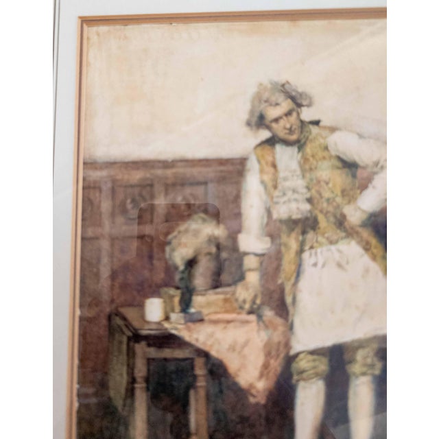 Antique White 19th Century English Watercolor Painting of an 18th C. Interior Genre Scene For Sale - Image 8 of 14