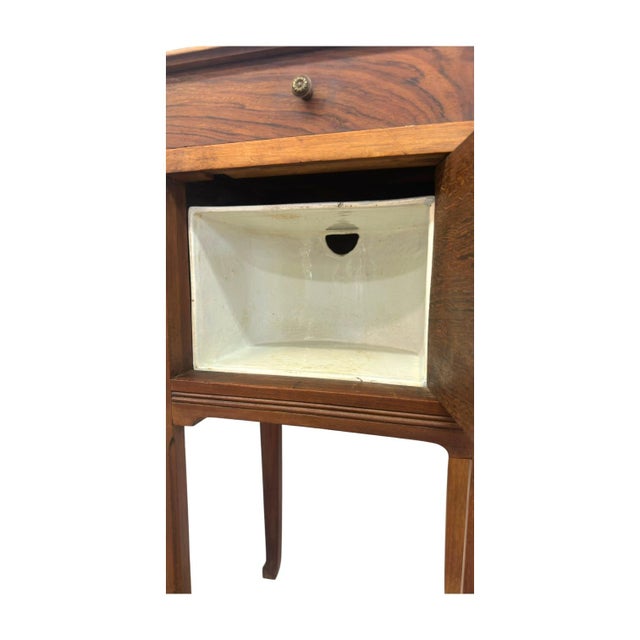 Wood Antique Marble-Top Wooden Nightstand / Bedside Cabinet With Porcelain Interior & Inlaid Accent. For Sale - Image 7 of 10