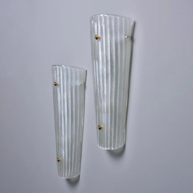 Tall Slender Frosted White Murano Glass Sconces - Pair For Sale - Image 4 of 7