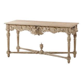 Carved Console Table in Greyed Oak For Sale