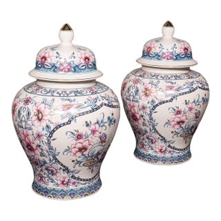 Pair of Large Vintage Display Vases, Italian, Ceramic, Baluster Urn, Circa 1980 For Sale
