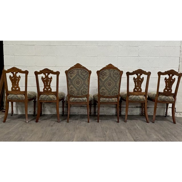 Antique Victorian Oak and Tapestry Dining Chairs - Set of 6 For Sale In Kansas City - Image 6 of 11