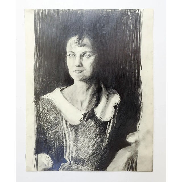 Vintage circa late 20th century pencil on paper portrait of woman by Marilyn Lanfear (1930-2020) Texas. Part of the series...