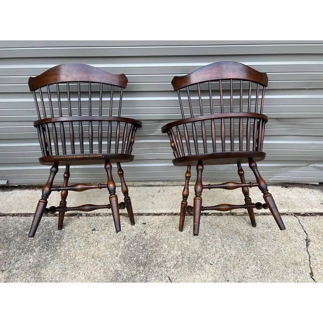 Pair of Vintage Hitchcock Style Solid Wood Windsor Open Armchairs. For Sale - Image 4 of 12