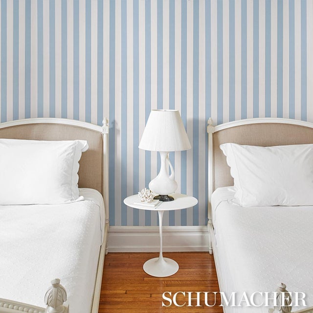 2020s Schumacher Louise Stripe Wallcovering In Blue For Sale - Image 5 of 6