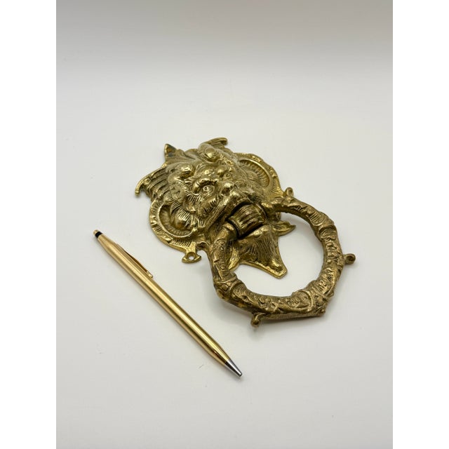 Late 20th Century Vintage Italian Solid Brass Gothic Devil Door Knocker | Grotesque Mascaron Architectural Hardware For Sale - Image 5 of 6
