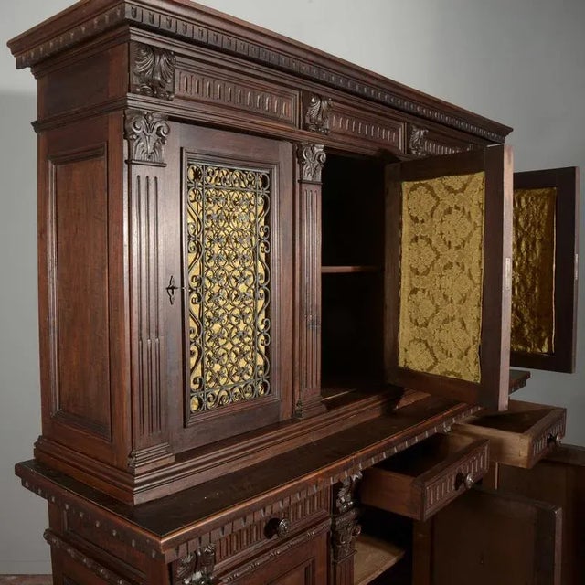 Brown Italian Carved Bookcase with Iron Grid For Sale - Image 8 of 9