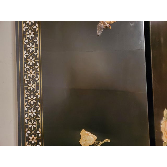 Black Chinese 6-Panel Folding Lacquer Screen For Sale In Chicago - Image 6 of 12