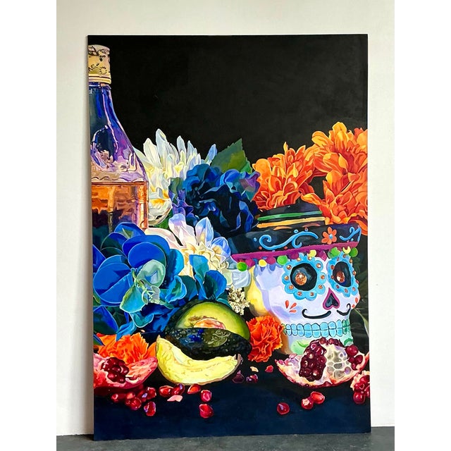 Black Vintage Monumental Original Still Life Oil on Canvas For Sale - Image 8 of 12