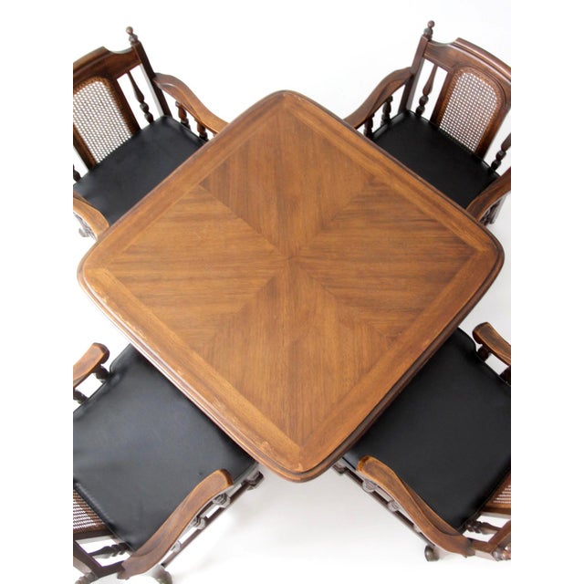 Vintage 1970s Colonial Revival Game Table Set With Four Cane Back Chairs For Sale - Image 10 of 18
