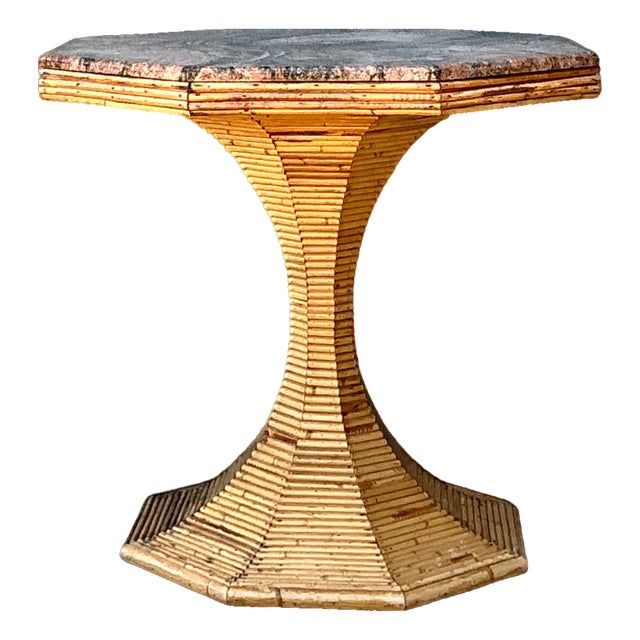 Vintage Sculptural Pencil Reed and Stone Table For Sale