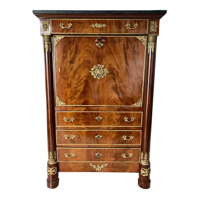 19th Century Empire Flamed Mahogany Secrétaire à Abattant Secretary Desk For Sale