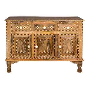 Anglo Style Mango Wood Buffet With Geometric Bone Inlay