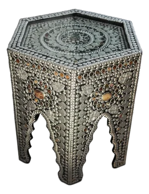 Asian Hexagonal Glazed Coffee Table in Hard Stone with Semi Precious Stones