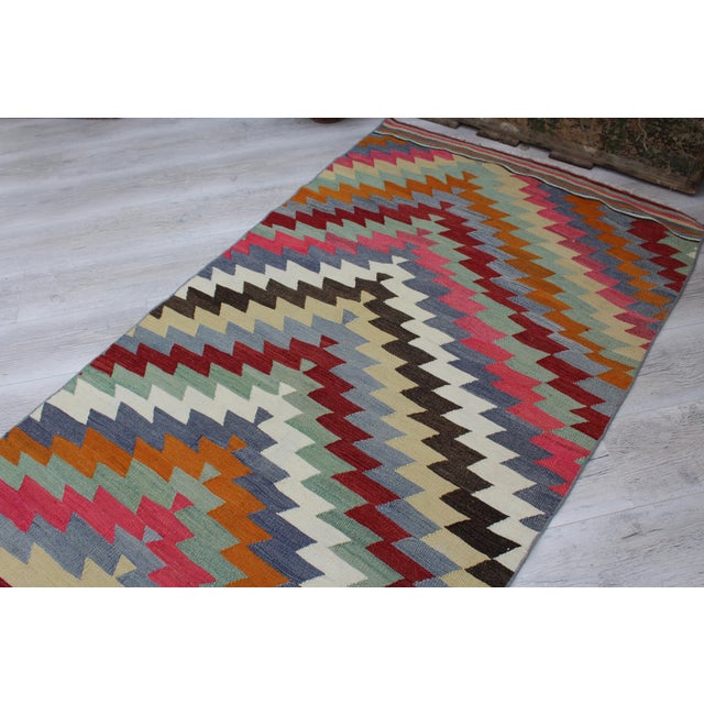 1960s Pastel Coloured Vintage Anatolian Kilim Rug Runner - 40"x149" For Sale - Image 5 of 12