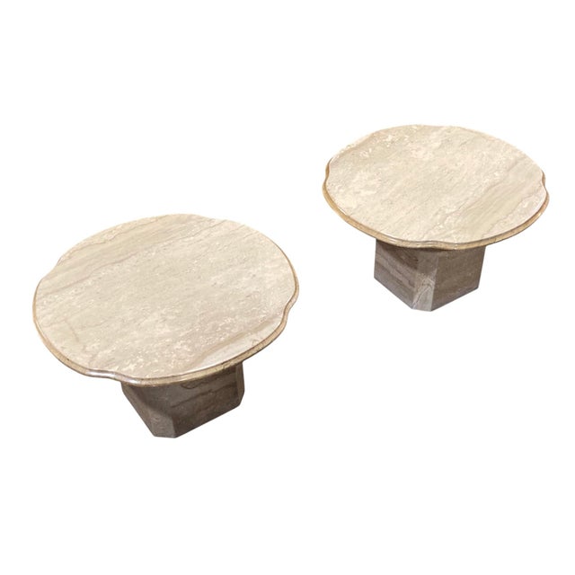 Pair of 1970s Italian Travertine Sculptural Scalloped Pedestal Tables, 27.75" For Sale In Richmond - Image 6 of 18
