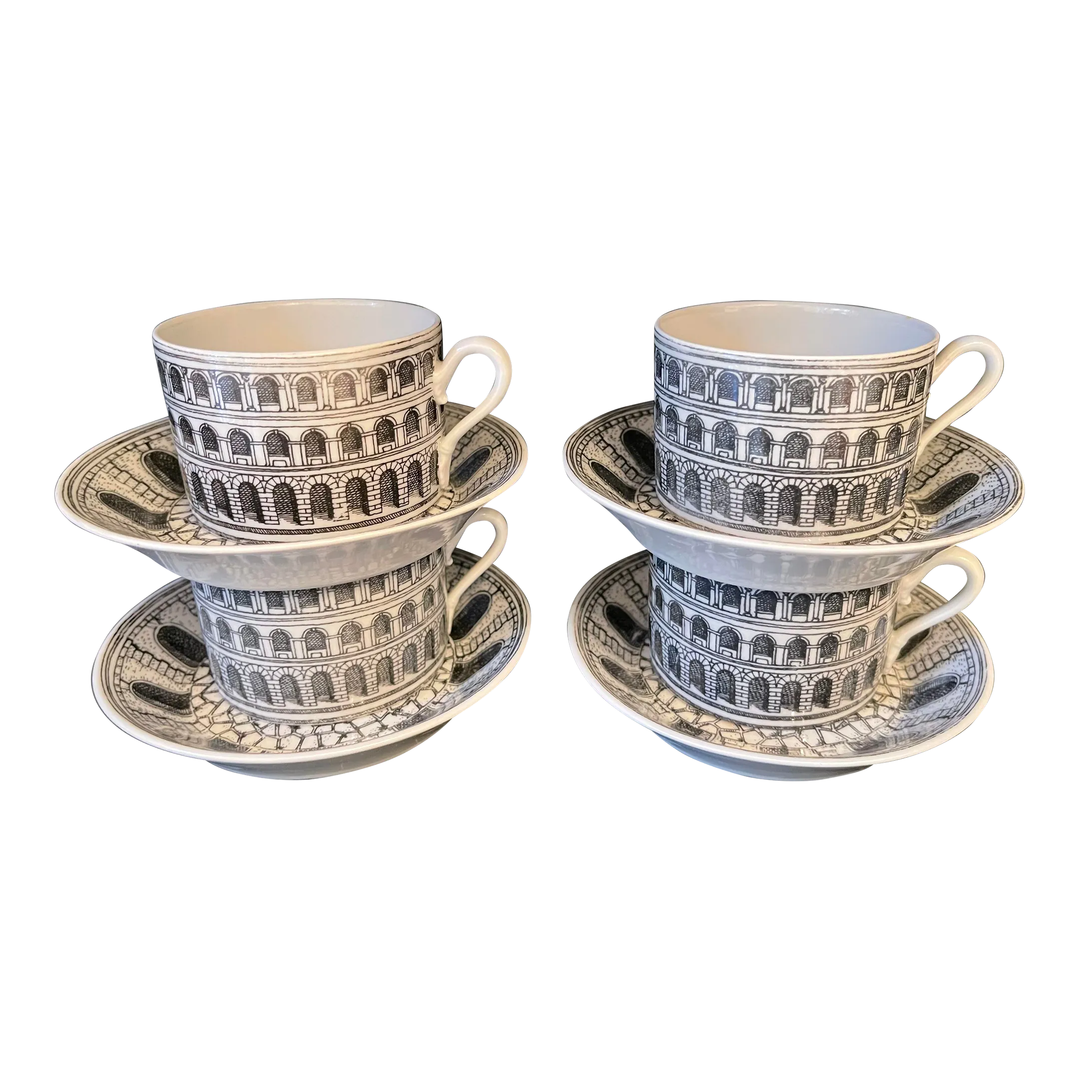 Fornasetti Strumenti Musicali カップ&ソーサー Vintage 1951 Fornasetti Archittura Cappuccino Cups and Plates Set