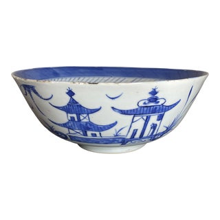 Antique Blue & White Chinese Export Canton Bowl For Sale