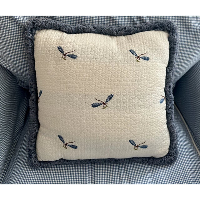 Cream Two Decorative Pillows With Dragon Flies and Fringe For Sale - Image 8 of 8