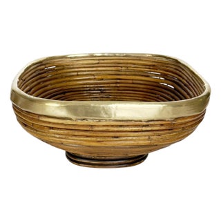 Wicker and Brass Fruit Basket, France, 1960s For Sale