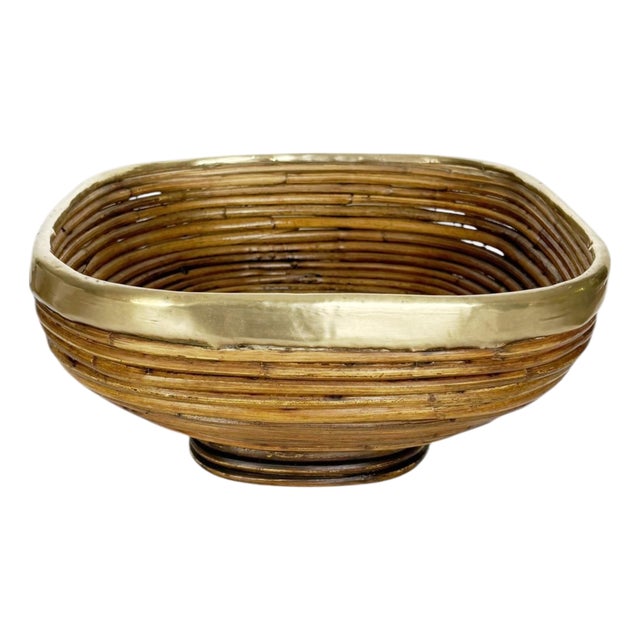 Wicker and Brass Fruit Basket, France, 1960s For Sale