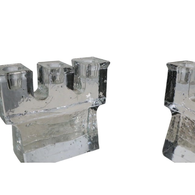 Pr. Three Light Glass Candlesticks by Sarpaneva for Iittala C. 1970's For Sale In New York - Image 6 of 12