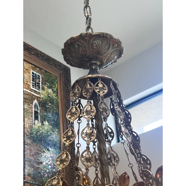 Grand Venetian-Style Tiered Amber Glass Flower Rosette & Cast Metal Chandelier (48” H X 36” W) For Sale - Image 4 of 8